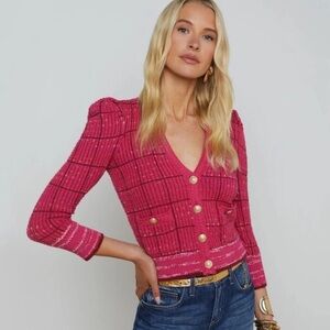 L'Agence Jenni Pink Waffle Knit Cardigan NWOT